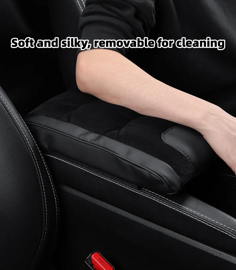 Car leather flannel raised armrest box mat (Special Car LOGO) (Widened Version)