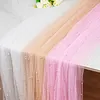 Pearl Gauze Table Runner 120 Inch 10 FT Tulle Shabby Chic Semi Sheer Cheese Cloth Fabric Runner for Wedding Party Baby Shower Birthday