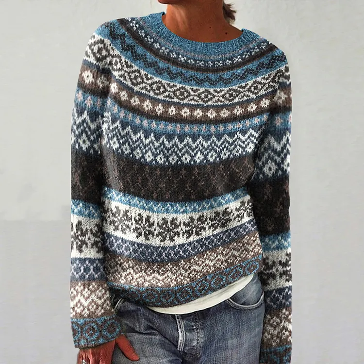 Women's Fairman Island Contrast Graphic Design Sweater