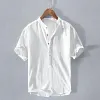 Chemise en lin &agrave; col en V et manches courtes pour hommes