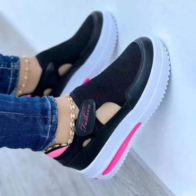 Platform Sneakers Women 2022 Summer New Breathable Mesh Velcro Wedge Casual Sport Shoes Size 43 Non slip Woman Vulcanize Shoes