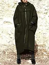 Urban Loose Solid Color With Hooded Pockets Zipper Coat