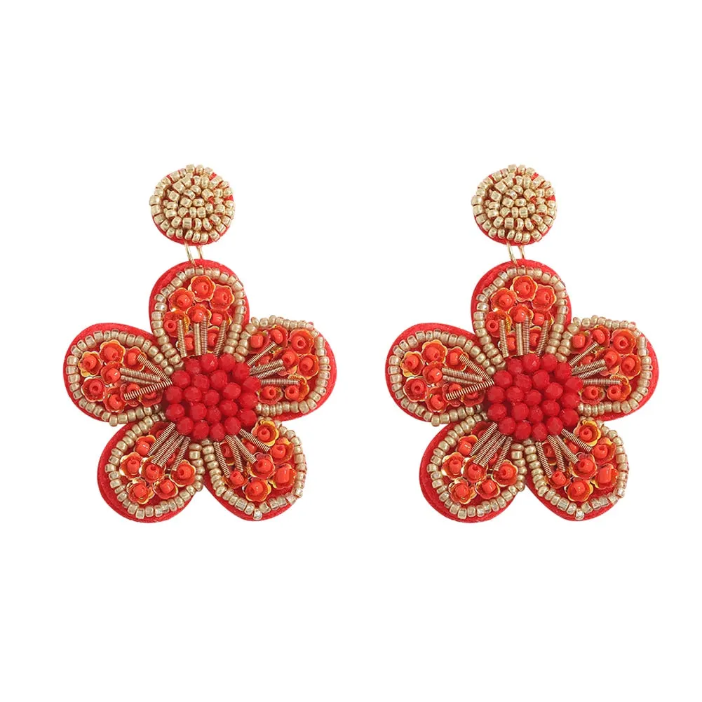 Dvacaman Bohemian Colourful Weave Beaded Flower Statement Drop Earrings Women Ethnic Handmade Seed Beads Dangle Earrings Jewelry