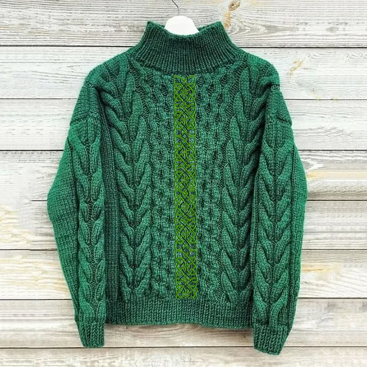 Women'S Celtic Knotted Creative Patchwork Aran Sweater