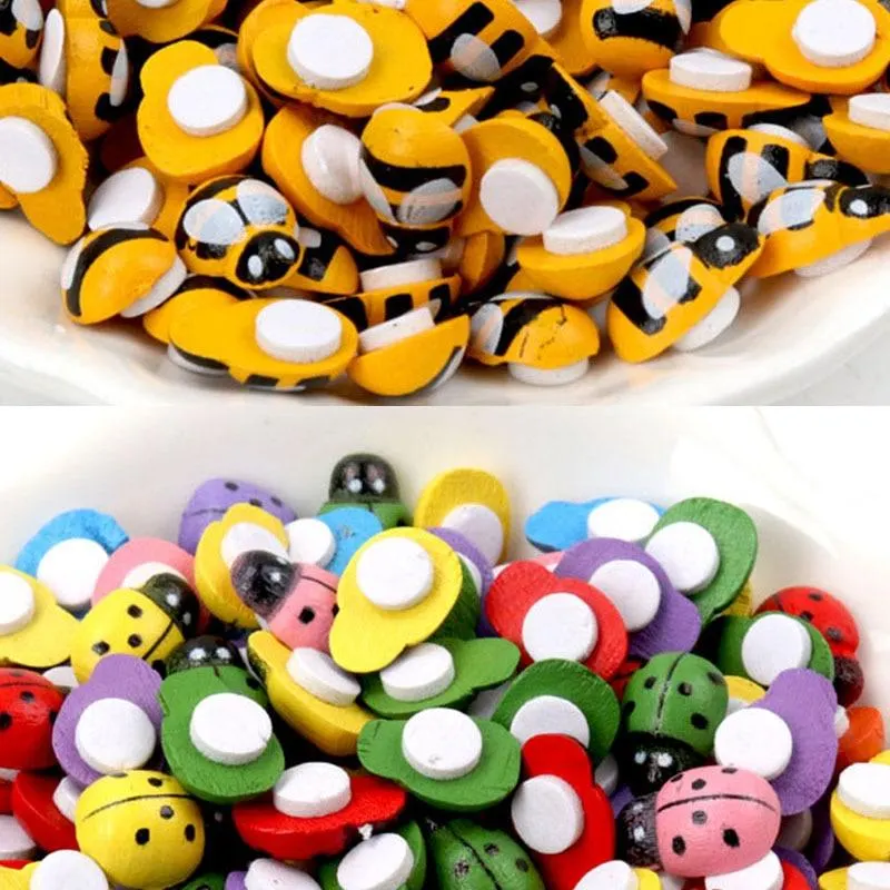 100pcs Ladybug Bee Wooden Mini DIY Scrapbooking Easter Decoration Home Wall Decor Birthday Party Decorations Bee Wooden