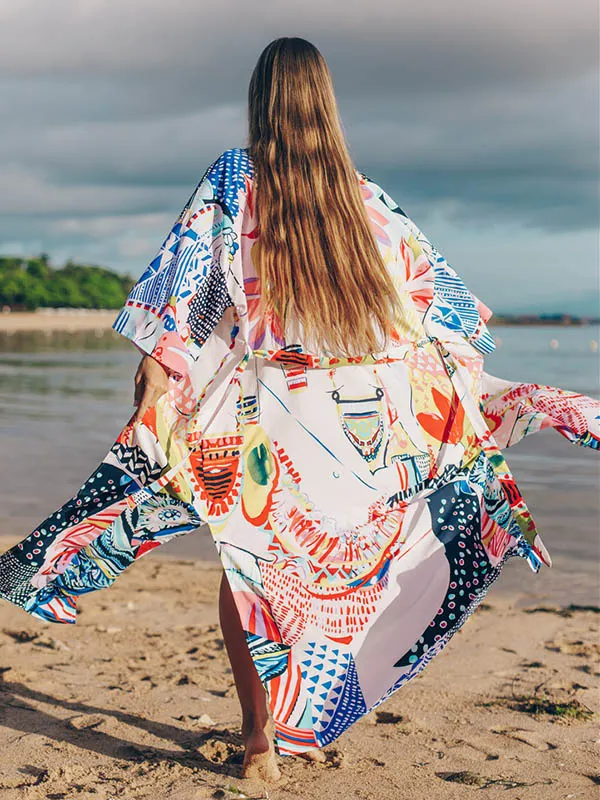 Half Sleeve Loose Floral Cardigan Vacation Beach Cover-Up Swimwear