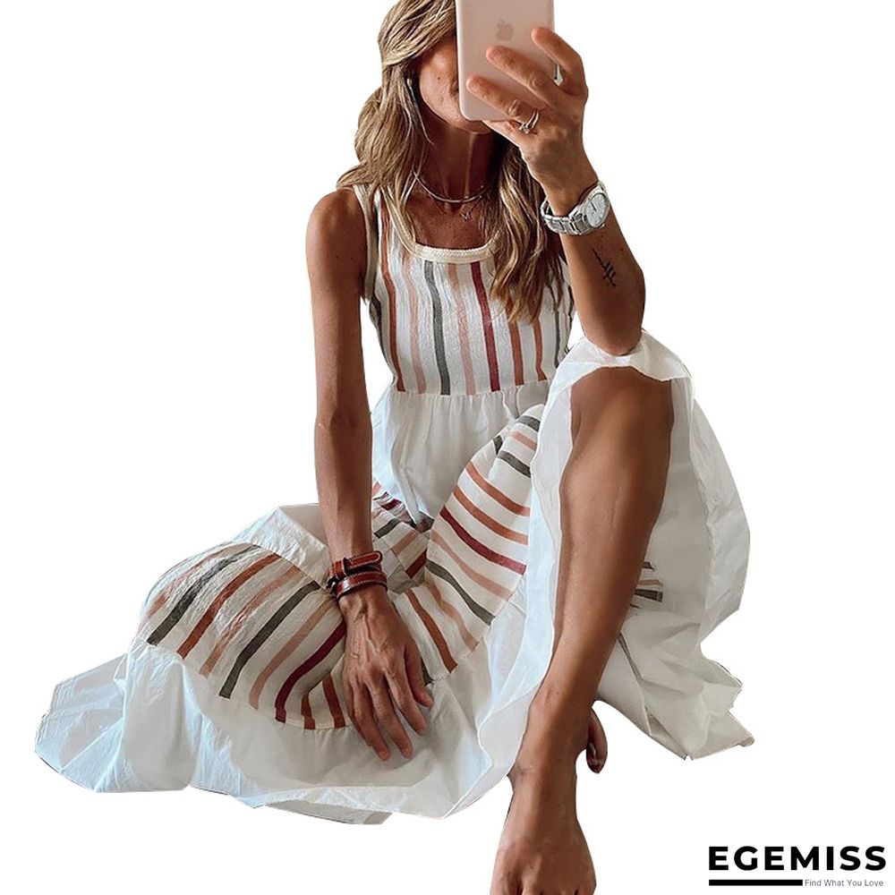 Contrasting Color Sleeveless Dress With Long Swing White Dresses | EGEMISS
