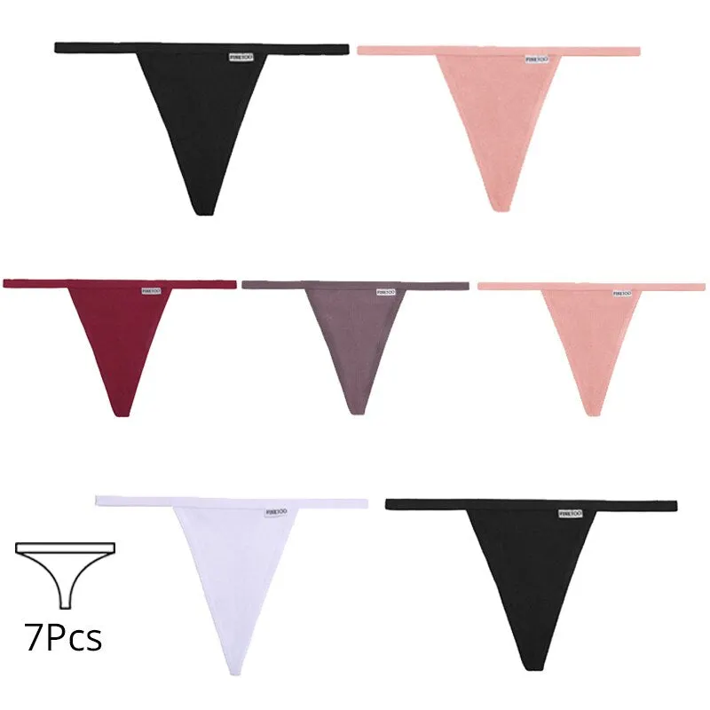 FINETOO 7Pcs/set Cotton Thongs Women Sexy T-Back Underpants Comfortable G-string Underwear M-XL Girls Soft Panties Lingerie 2022