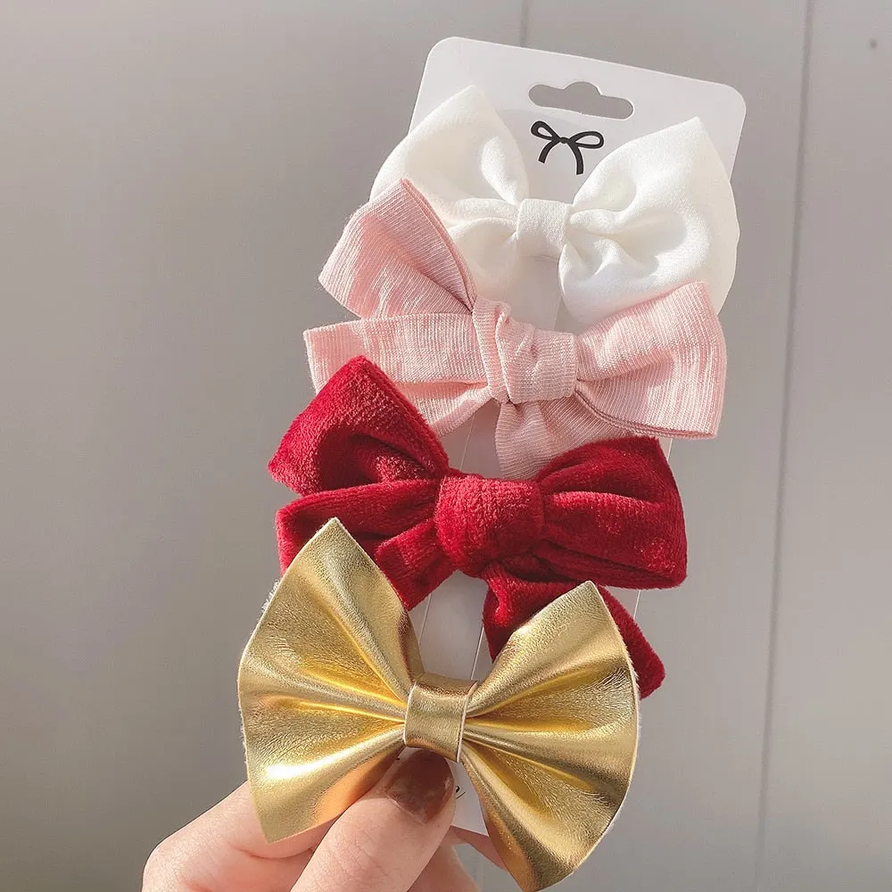 4Pcs/set 2021 New Leopard Print Hair Clips For Cute Girls BB Boutique Hairpins Bowknot Barrettes Headwear Kids Hair Acesssories
