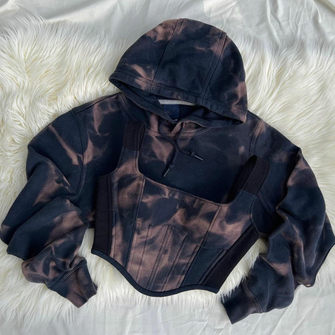 Women's Fashion Tight Back Lacing Corset Tie-Dye Top Set