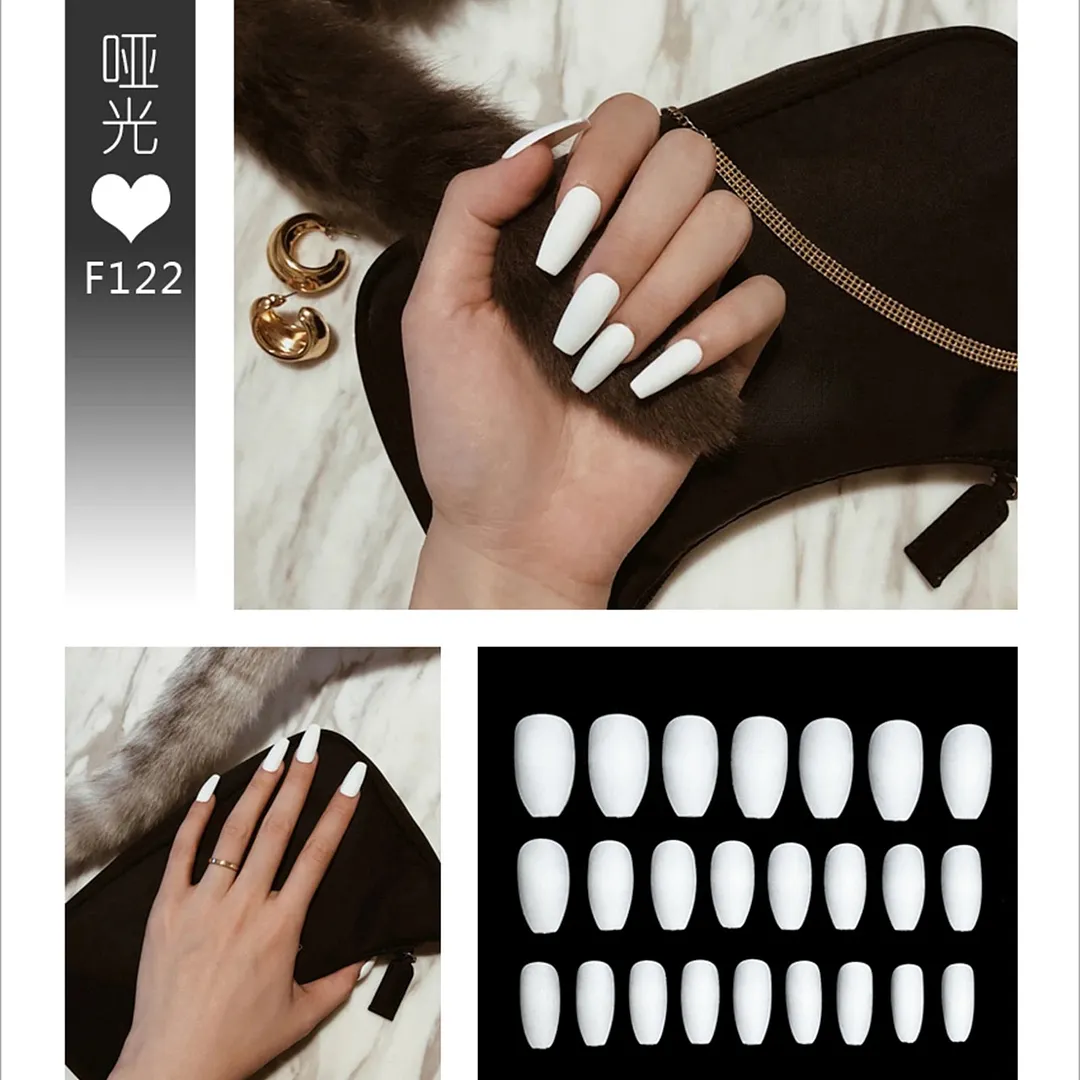 Nail Art Fake Nails Stiletto Tips Clear Press on Long False with Glue Coffin Stick Display Full Cover Artificial Designs Matte