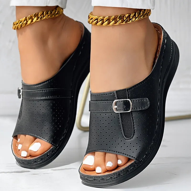 Breakj Breakj Summer New Large-Size Lady Thick-Soled Sandals Belt Buckle Decoration Light And Comfortable
