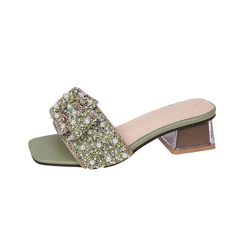 Women Summer Slipper Sandals Fashion High Heel Open Toe Crystal Slippers Ladies Luxury Rhinestone Beach Flip Flops Women's Shoes