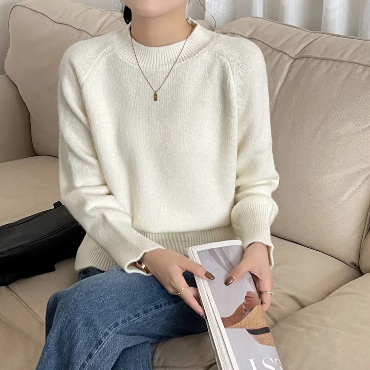 Churchf Churchf Collar Soft Waxy Sweater Female Autumn Winter Soft Waxy Lazy Wind Outside Wear Set Head Sweater Inside Build Design Sense Niche Top