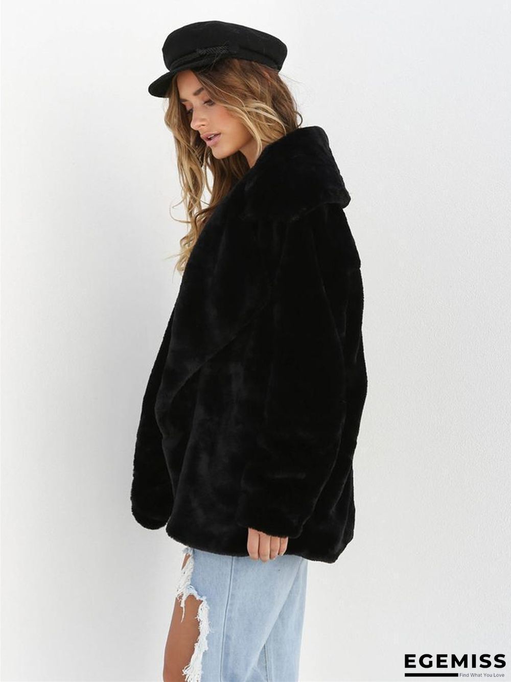 Fashion Solid Color Sexy Plush Lapel Coat | EGEMISS