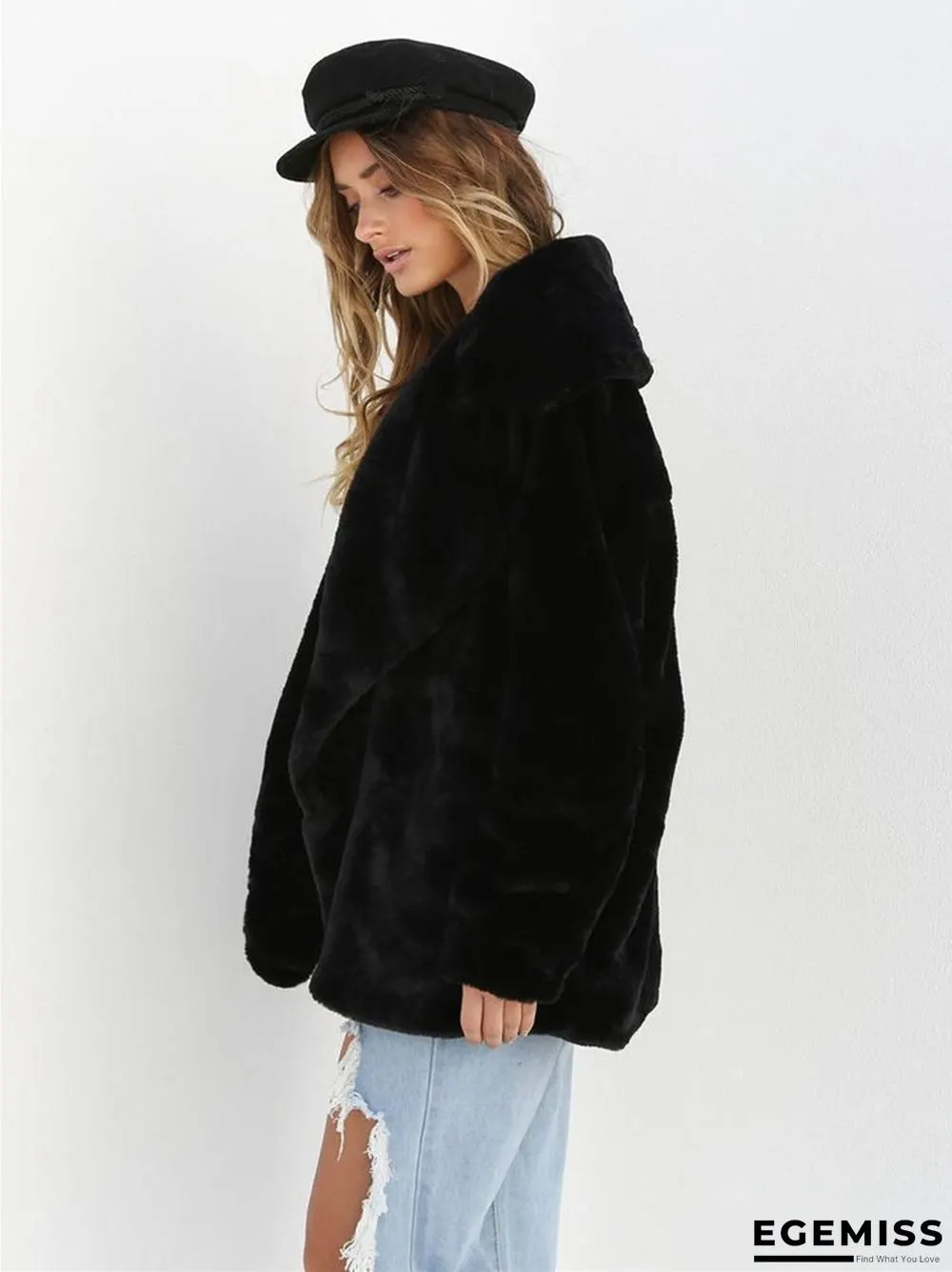 Fashion Solid Color Sexy Plush Lapel Coat | EGEMISS