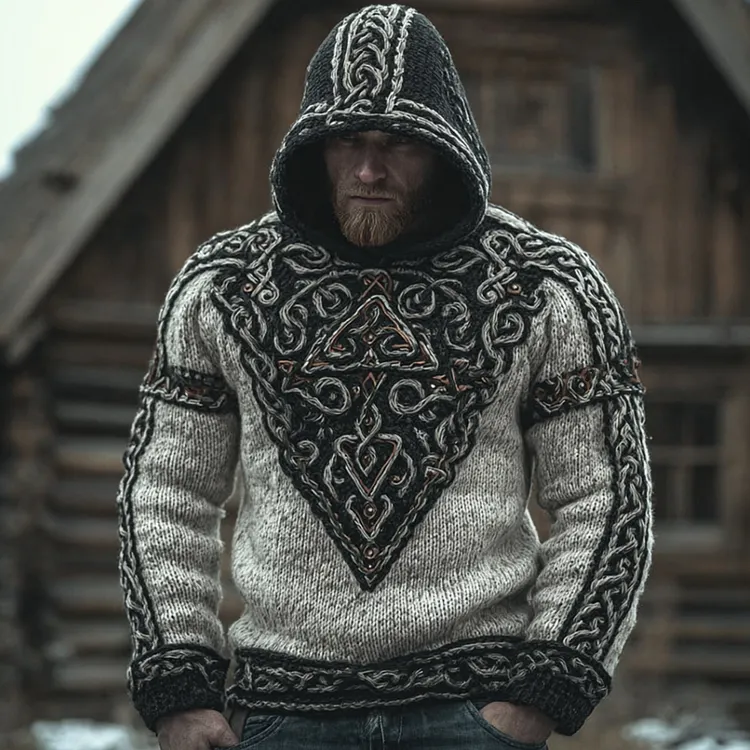 Viking Style Celtic Knot Loose Hooded Sweater