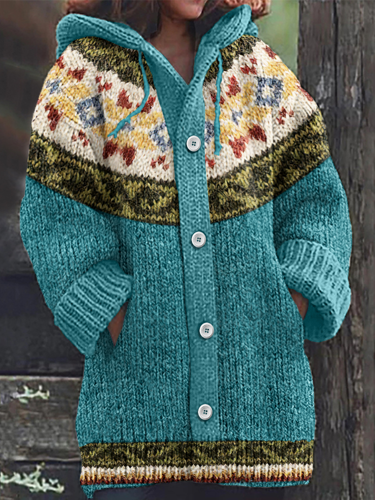Vintage Tribal Icelandic Pattern Cardigan Sweater elevenforest
