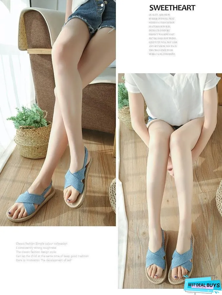 Beach Open Toe Linen Flat Sandals