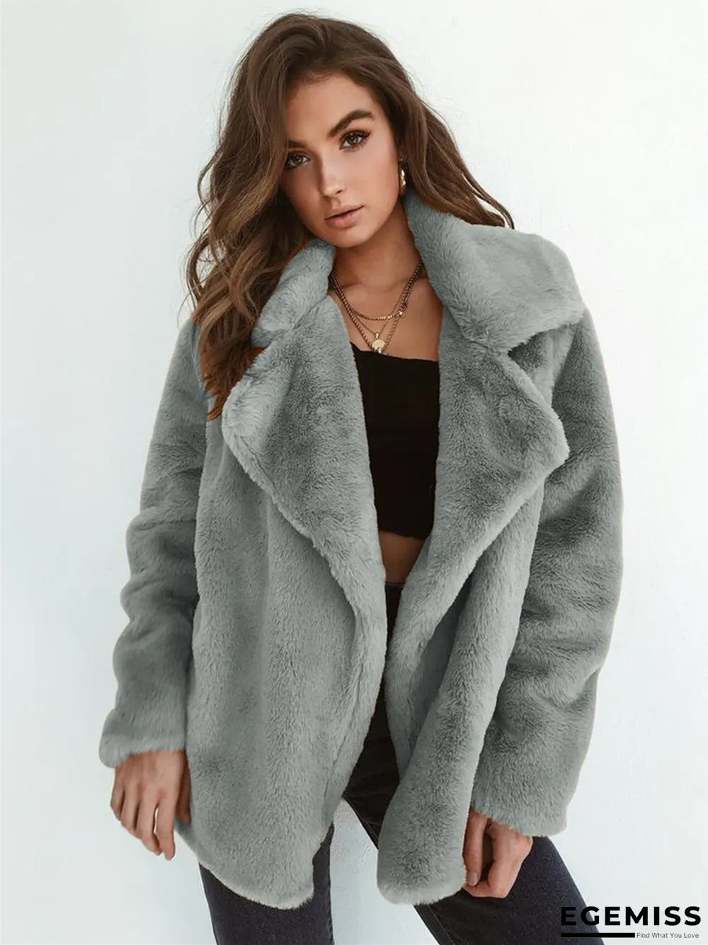 Fashion Solid Color Sexy Plush Lapel Coat | EGEMISS