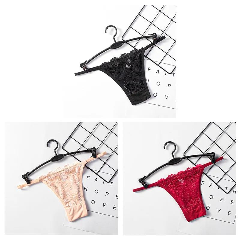 3PCS Sexy Panties Women Lace Low-rise Solid Sexy Briefs Seamless Intimate G-strings Thongs Panty Cotton Crotch Female Underwear