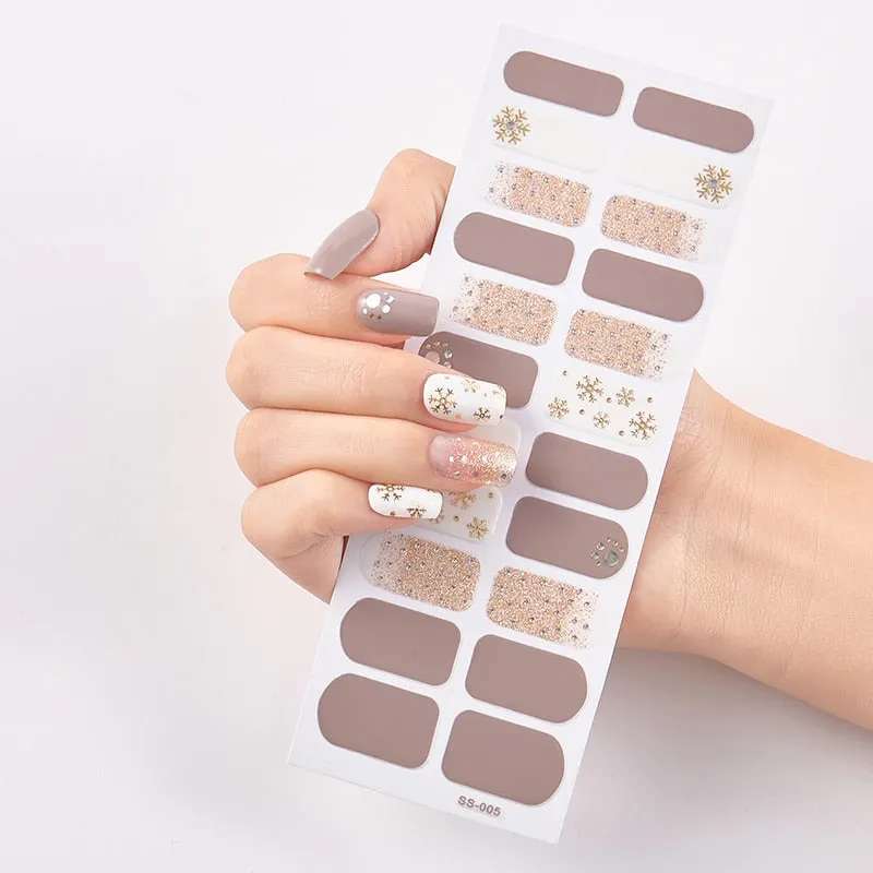 22 Tips/Sheet Solid And Shivering Patterned Nails Nail Wraps DIY Self Adhesive Nail Art Stickers 2020 Designer Nail Decals