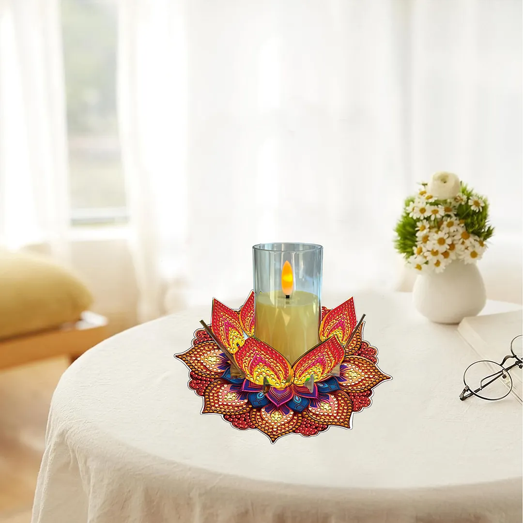 Mandala Lotus-L Acrylic DIY Diamond Painting Candle Holders Without Candles Crystal Painting Tealight Candle Stand Table Centerpiece for Adults Beginners Home Party Decor