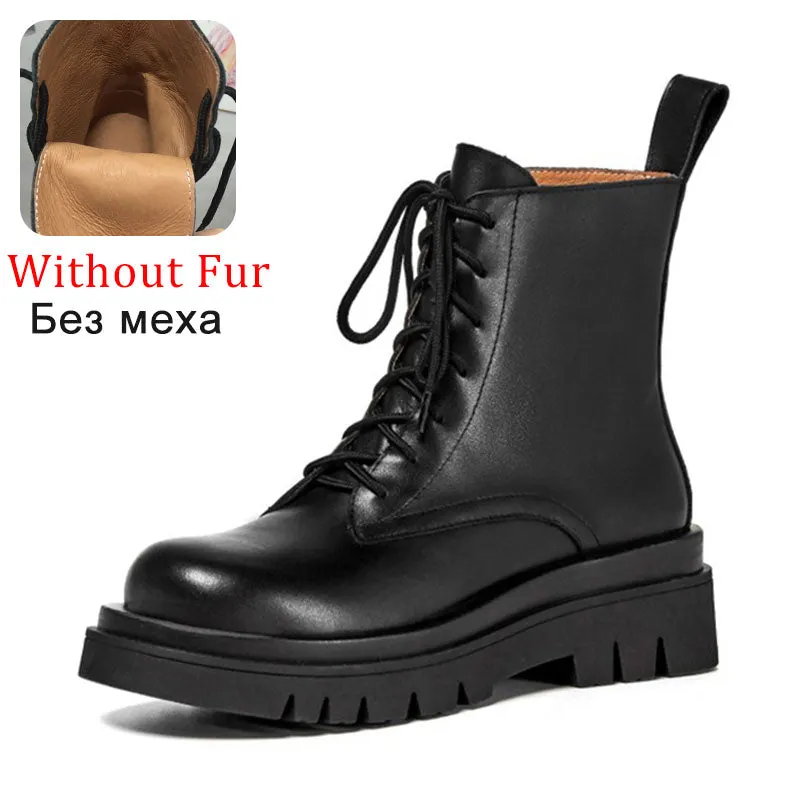 RIZABINA Size 34-43 2022 INS Woman Real Leather Ankle Boots Fashion Shoes Woman Short  Winter Warm Boots Platform Heel Footwear