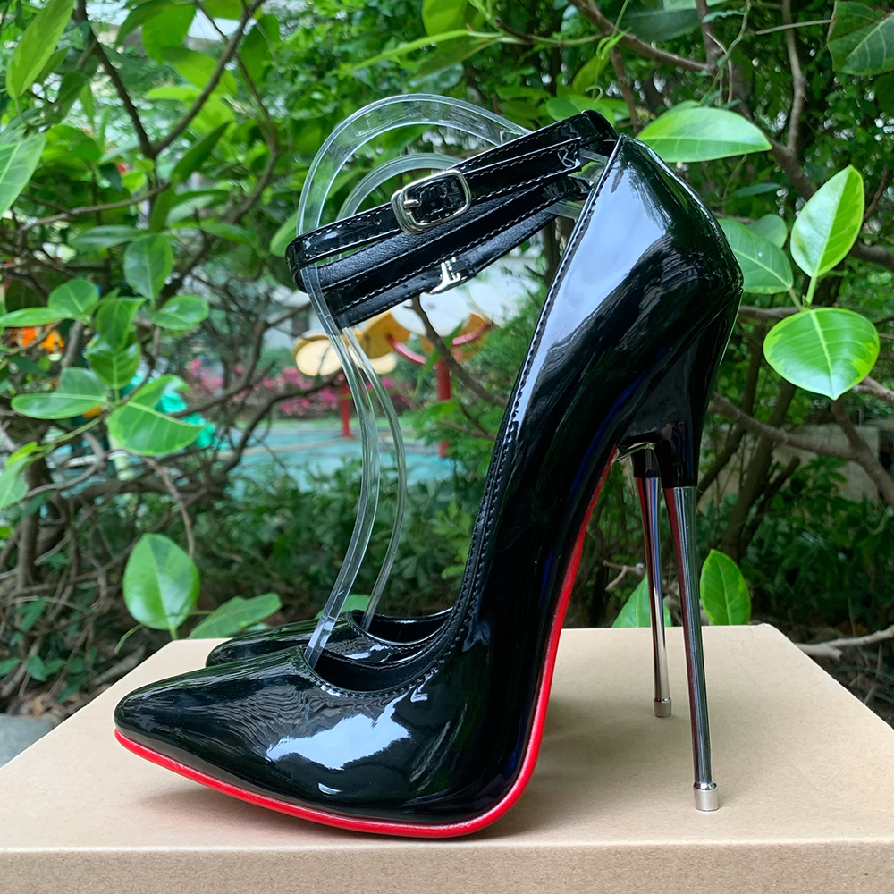 GOOSHOE Super High Heels 16cm Stilettos All White Women Pumps Ankle Strap Fetish Gay Unisex Size46