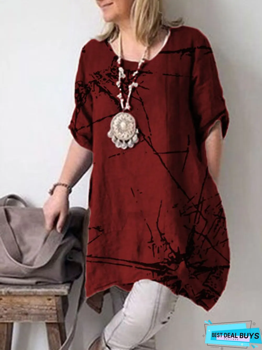 Crew Neck Short Sleeve Tunic Top