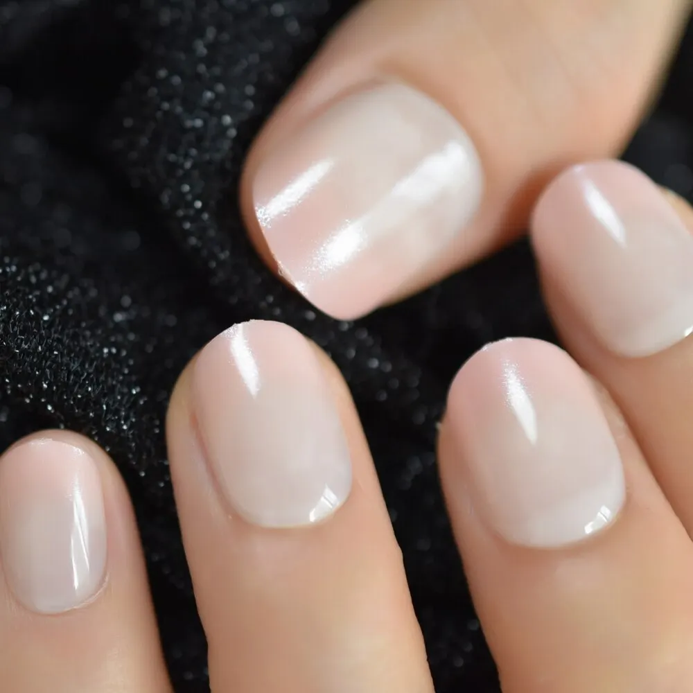 Nude Pink False Stick On Nails Natural French Miancure Short Lady's Nails Tips Acrylic Gel Fake Nail Set 24pcs-Nail Inspo
