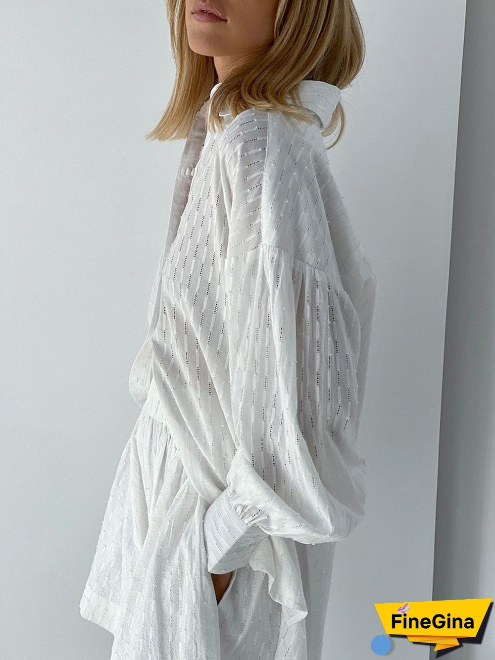 Women'S Sets Jacquard Long Sleeve Shirt & Shorts Two Piece Set