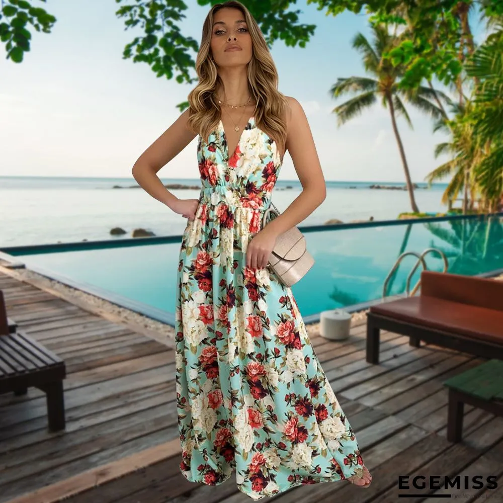 Floral V-neck Suspender Dress | EGEMISS