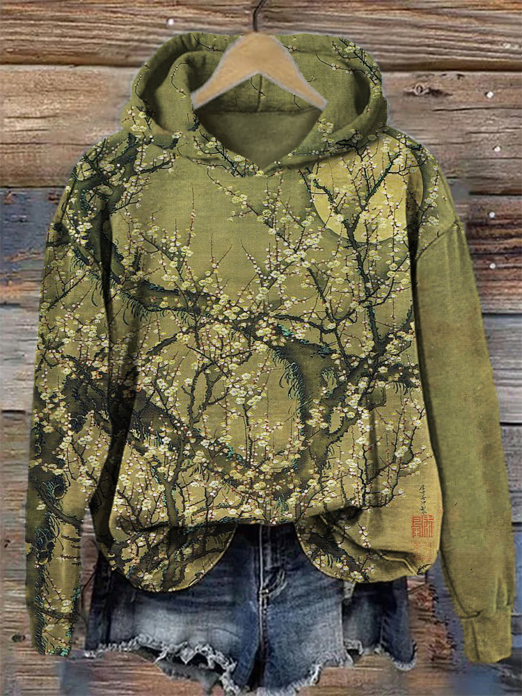 Plum Blossom Full Moon Night Japanese Art Hoodie elevenforest