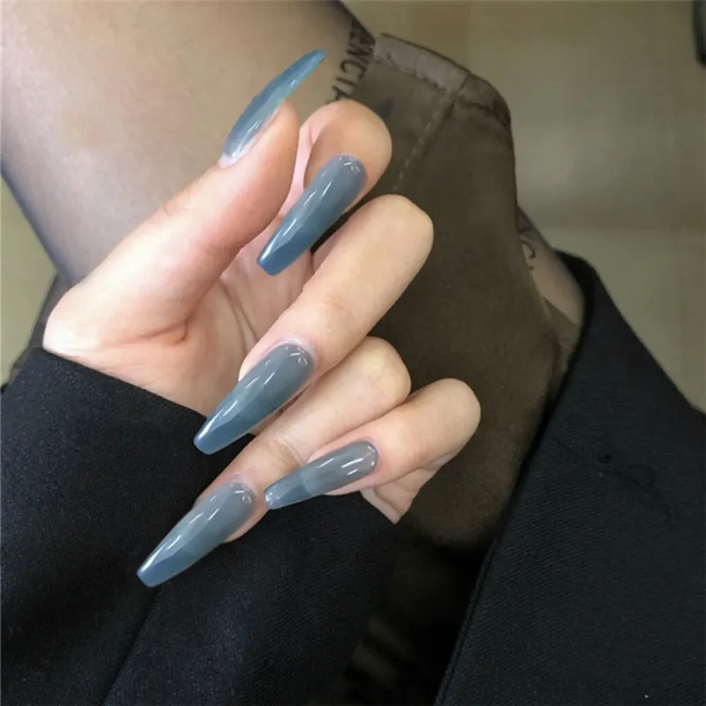 24Pcs Detachable False Nails Long Ballerina Artificial Fake Nails Full Cover Jelly Red Coffin Nail Tips DIY Manicure Tool 515-Nail Inspo