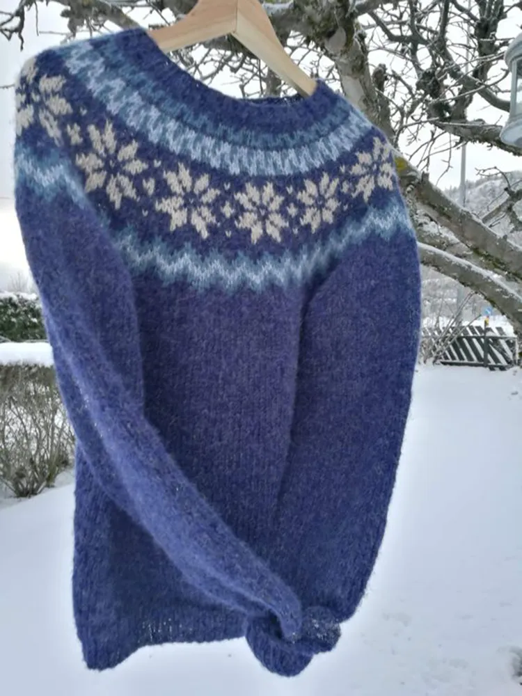 Vintage &Aacute;lafoss Warmth Knit Jacquard Icelandic Crew Neck Sweater（Unisex）