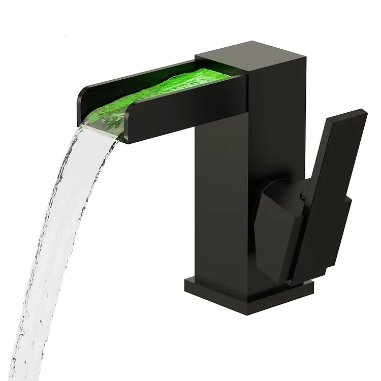 EVERSTEIN LED Waterfall Single-Hole Bathroom Sink Faucet Matte Black SFS-1165-BK