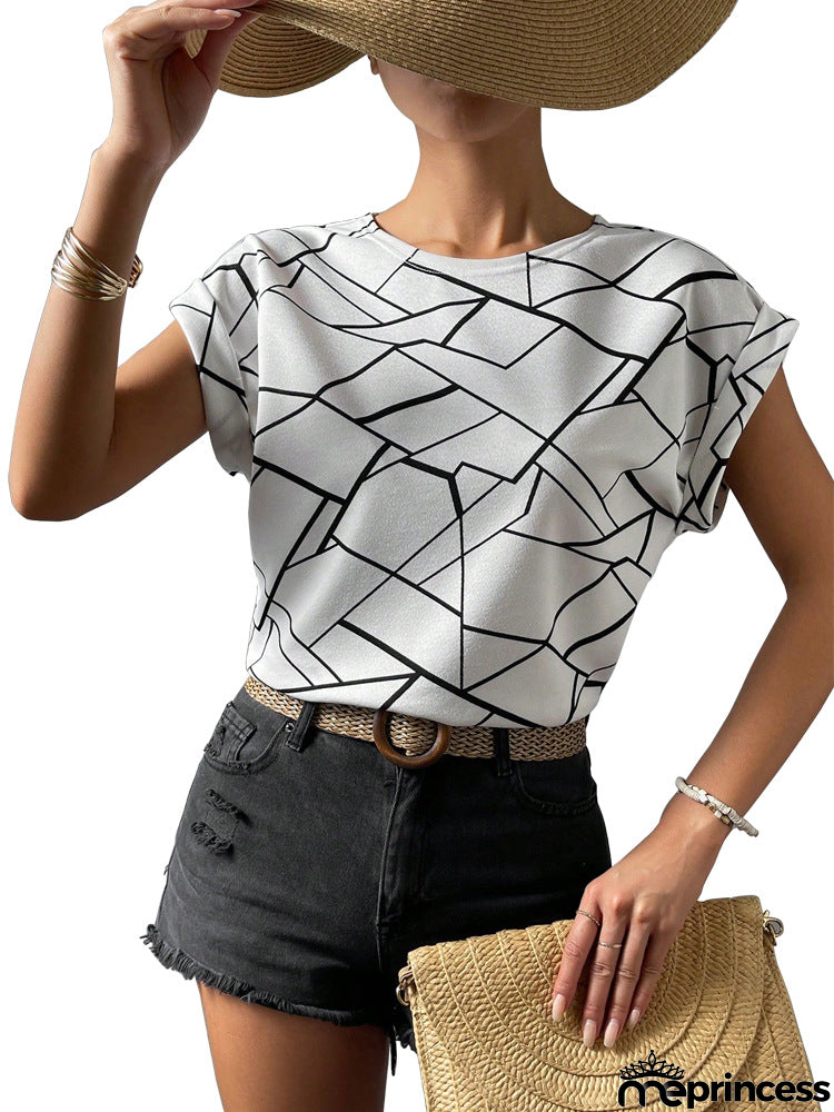 Women's Geometric Print Short Sleeve Blouse
