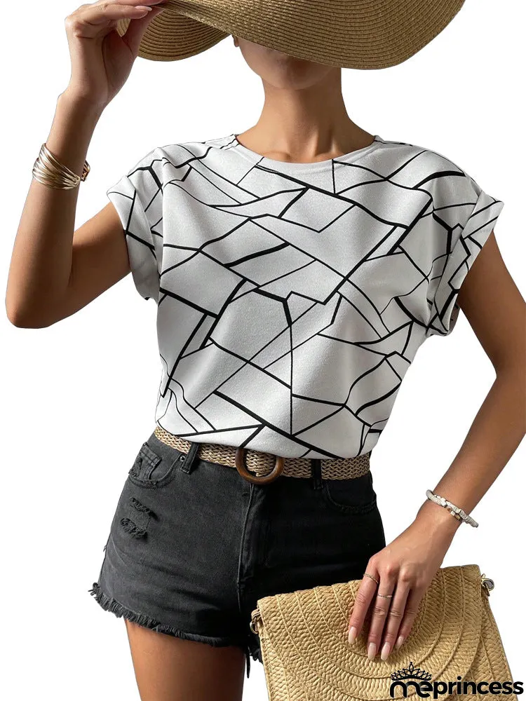 Women's Geometric Print Short Sleeve Blouse