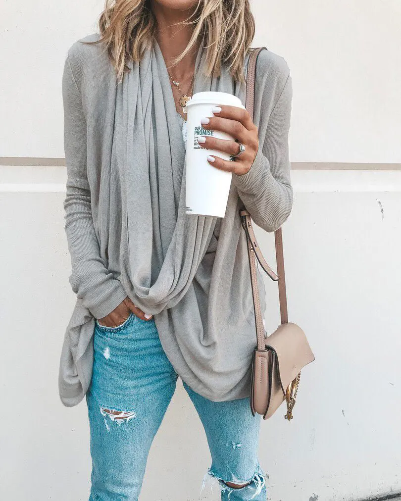 Irregular pile collar long sleeve T-shirt