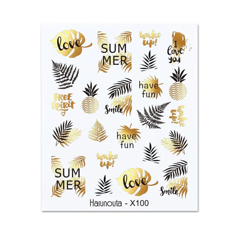 Harunouta Water Decals Ink Blooming Flower Leaves Transfer Nail Stickers Butterfly Love Heart Design Slider Watermark Decoration-Nail Inspo