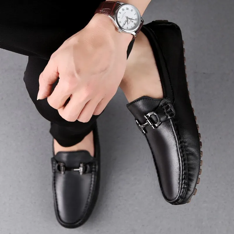 Designer Men's Casual Shoes Summer Breathable Fashion black White Sneakers slip on Men genuine Leather Shoes loafers male