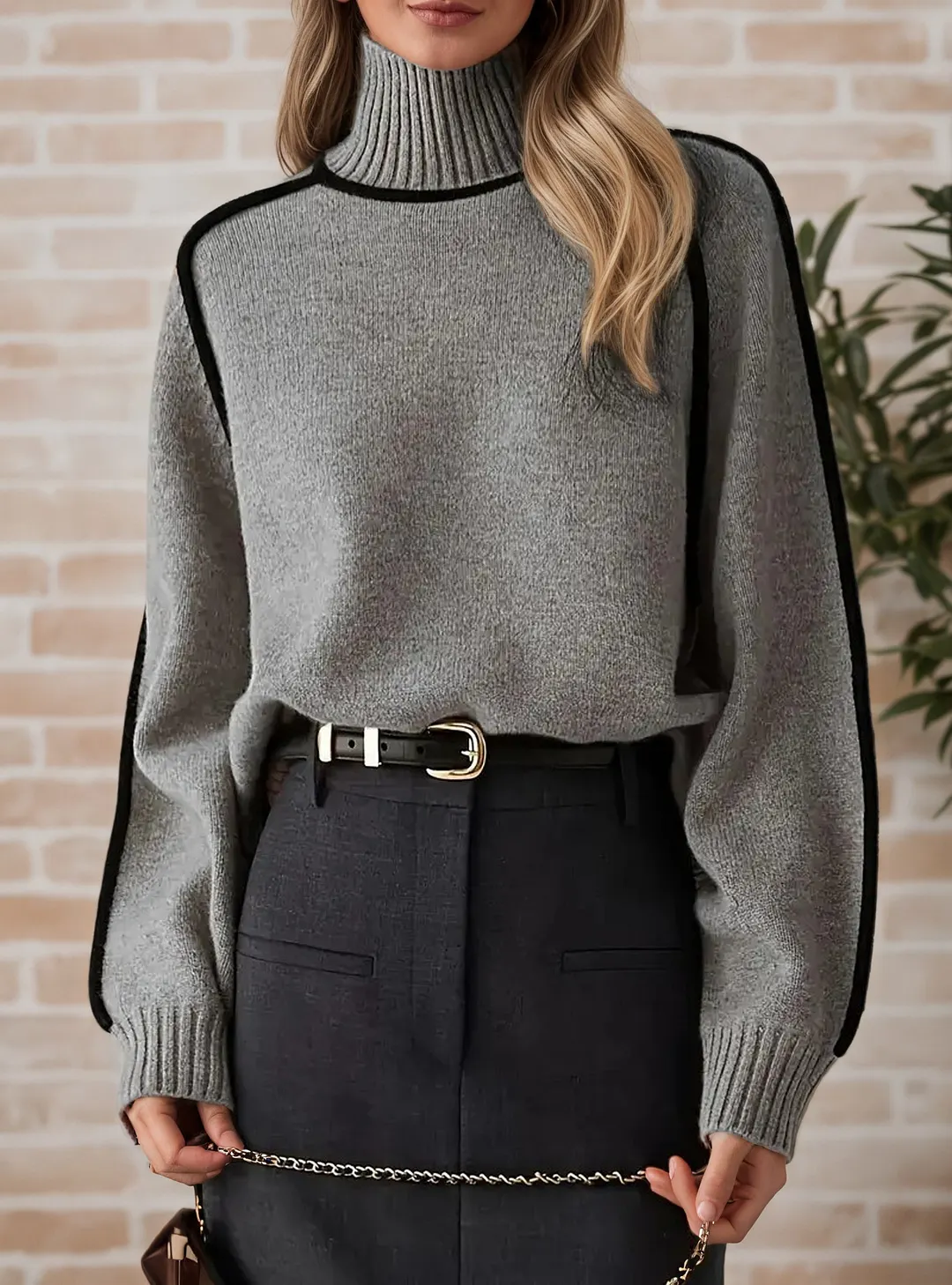 Athvotar Athvotar Autumn And Winter Half-High Three-Dimensional Stripe Thin Leisure Loose Knitted Knitted Jersey Languid Sweater