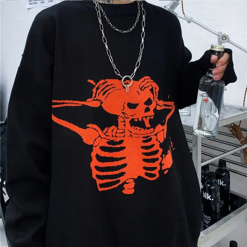 InsGoth Harajuku Loose Sweaters Women Gothic Punk Skull Pattern Oversized Sweater Long Sleeve Female Streetwear Knit Sweaters