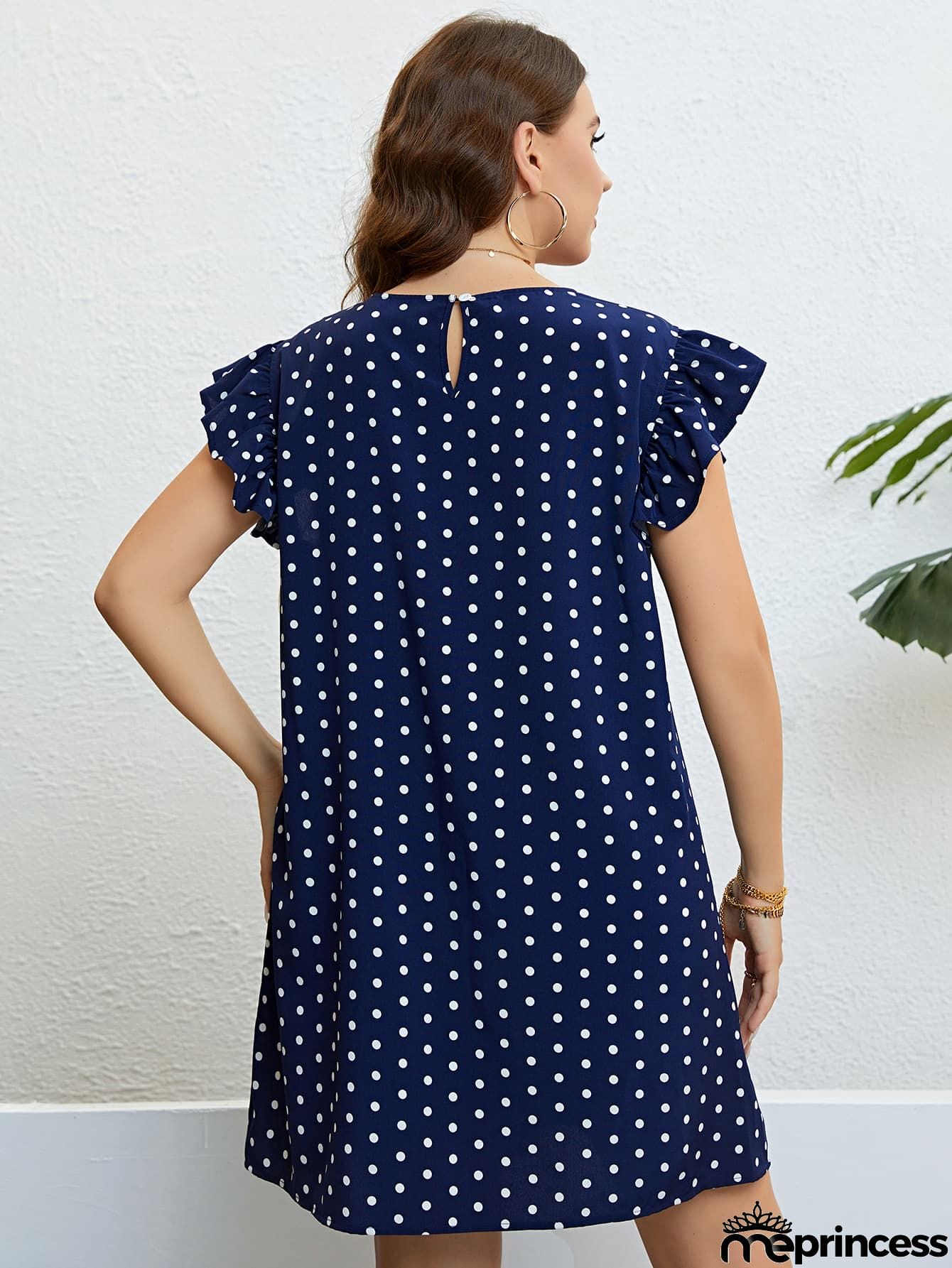 Plus Size Polka Dot Round Neck Dress