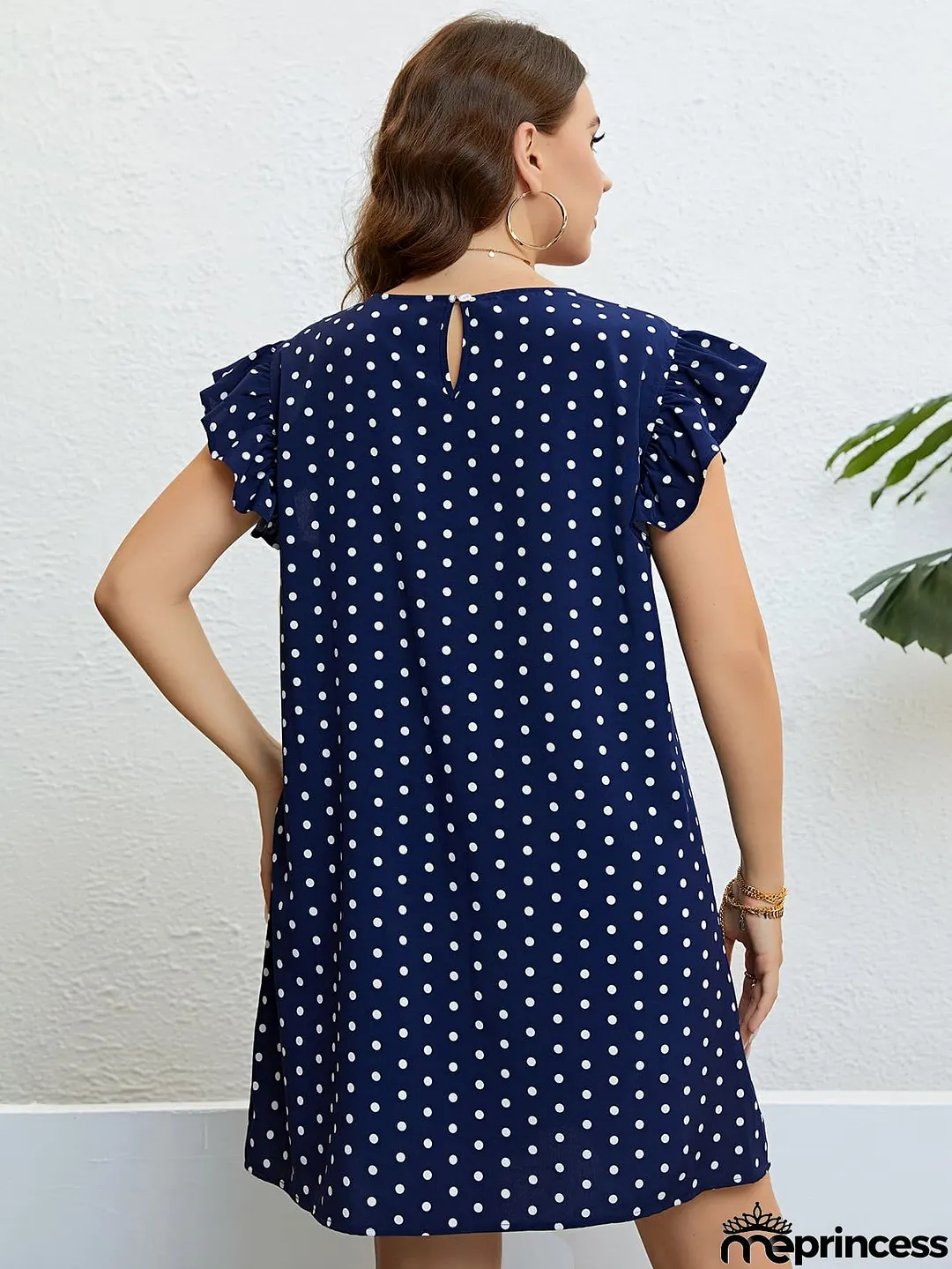 Plus Size Polka Dot Round Neck Dress
