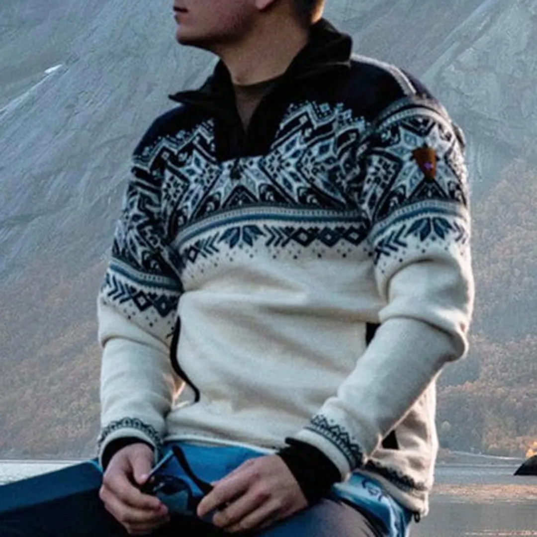 Vintage Warmth Vail Knit Jacquard Icelandic Half Zip Collar Sweater（Unisex ）