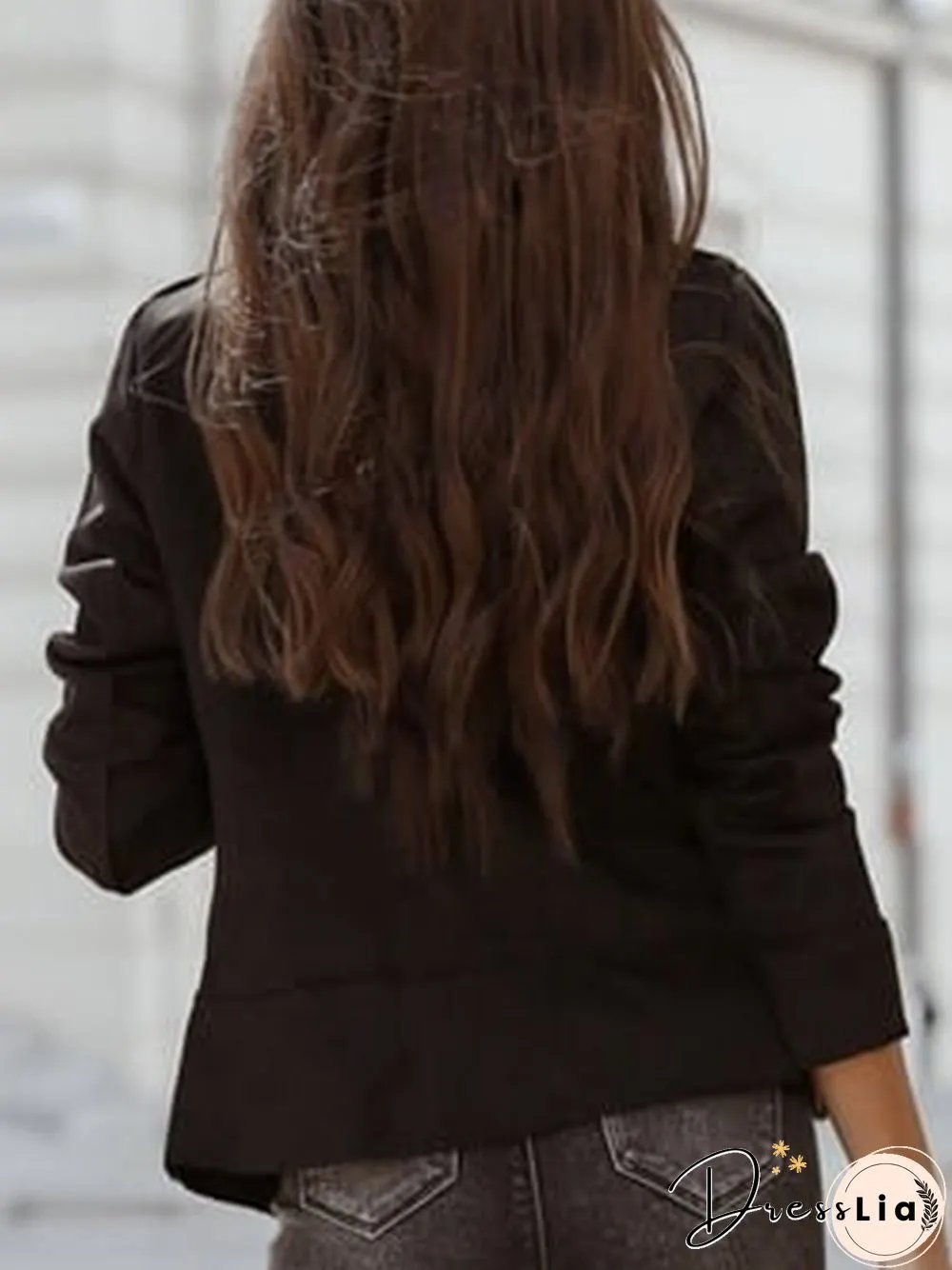 Plain Zipper Long Sleeve Plus Size Casual Jacket