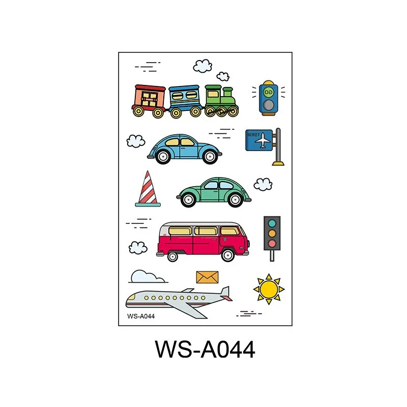 10 Kinds Cartoon Cars Tattoos Disposable Children Aircraft Vehicle Cognitive Stickers Waterproof Temporary Face Arm Makeup