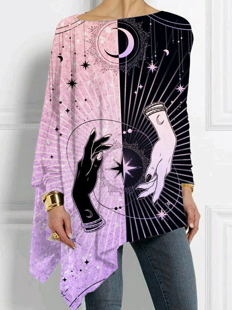 Sacred Geometry Print Bat Sleeve T Shirt elevenforest